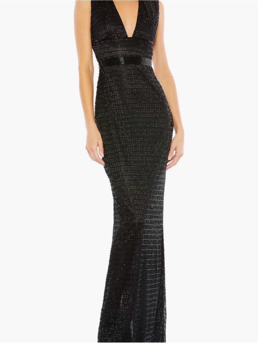 Mac Duggal Black Sequin Deep V Maxi Gown